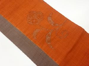 作家物　手織り紬カットワーク変わり花葉模様名古屋帯